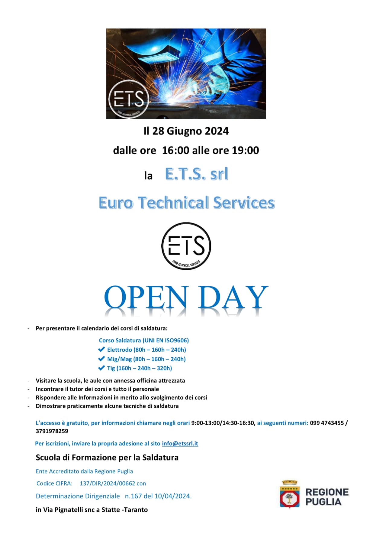 OPEN DAY 28/06/2024 – Corso di saldatura